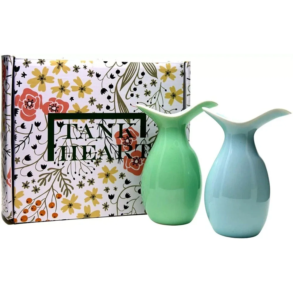 Set of 2 Celadon Small Bud Vase for Flowers Mini Vases for Decor, Green and Blue
